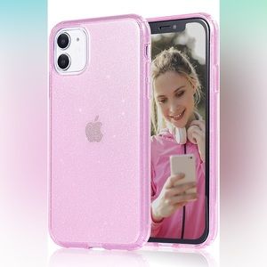 JJGoo iPhone 11 Case, PINK GLITTER, Flexible Cases for Women Girls (6.1 inch)